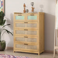 Rattan 6 Drawer Wood Dresser with LED Lights I2003