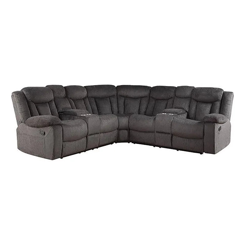 Dark Brown Fabric Sectional Sofa with Cup Holders P387