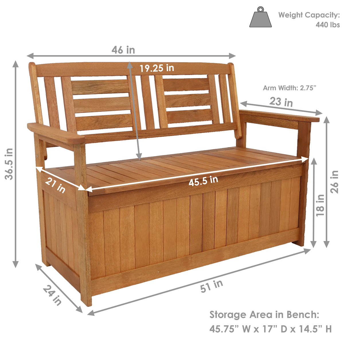 Meranti Wood 2-Person Garden Storage Bench L369