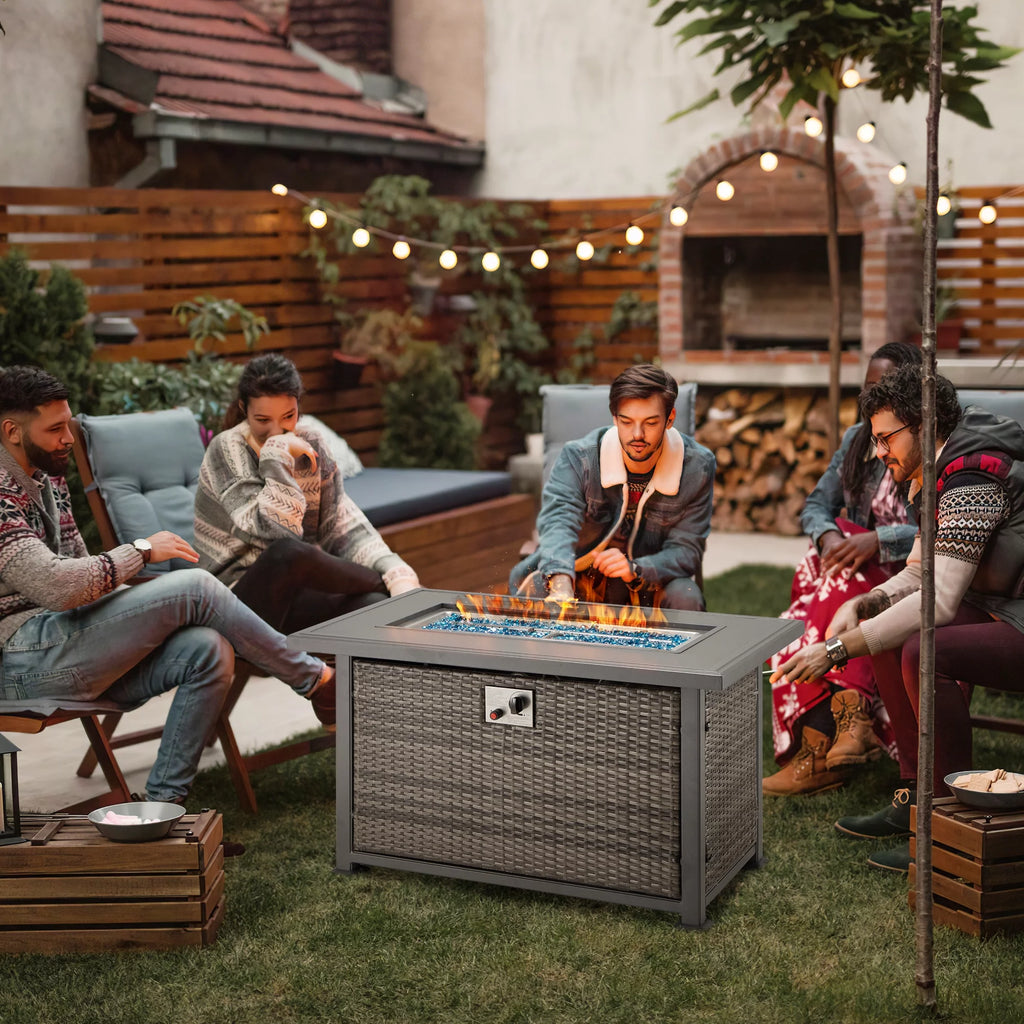 44" Propane Fire Pit Table with 2 Hidden Side Hooks, Dark Gray A368