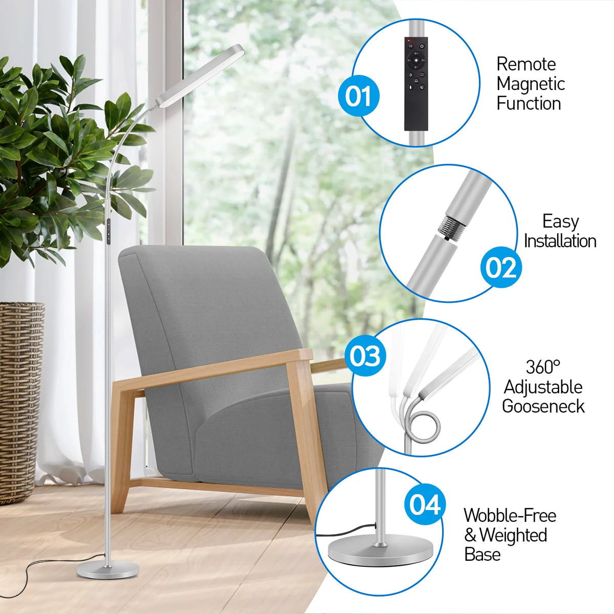 LED Floor Lamp with Remote Touch Control Adjustable Standing Light 4 Color Temperature G33394
