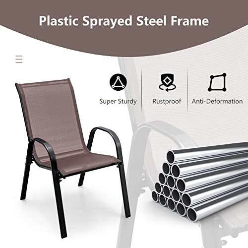 Set of 4 Stackable Patio Dining Chairs with Armrests W636