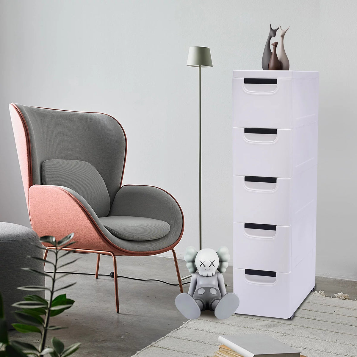 White 5 Drawer Plastic Dresser Storage Cabinet F324
