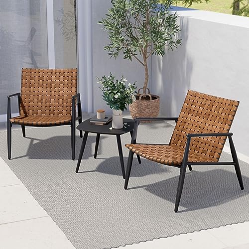 Brown 3 Pieces Wicker Patio Chairs Set with Side Table M884650