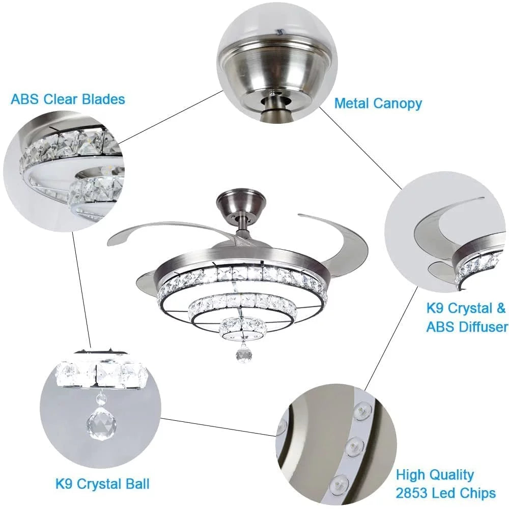 Crystal Ceiling Fan with Light and Remote, 3-Blade K966647