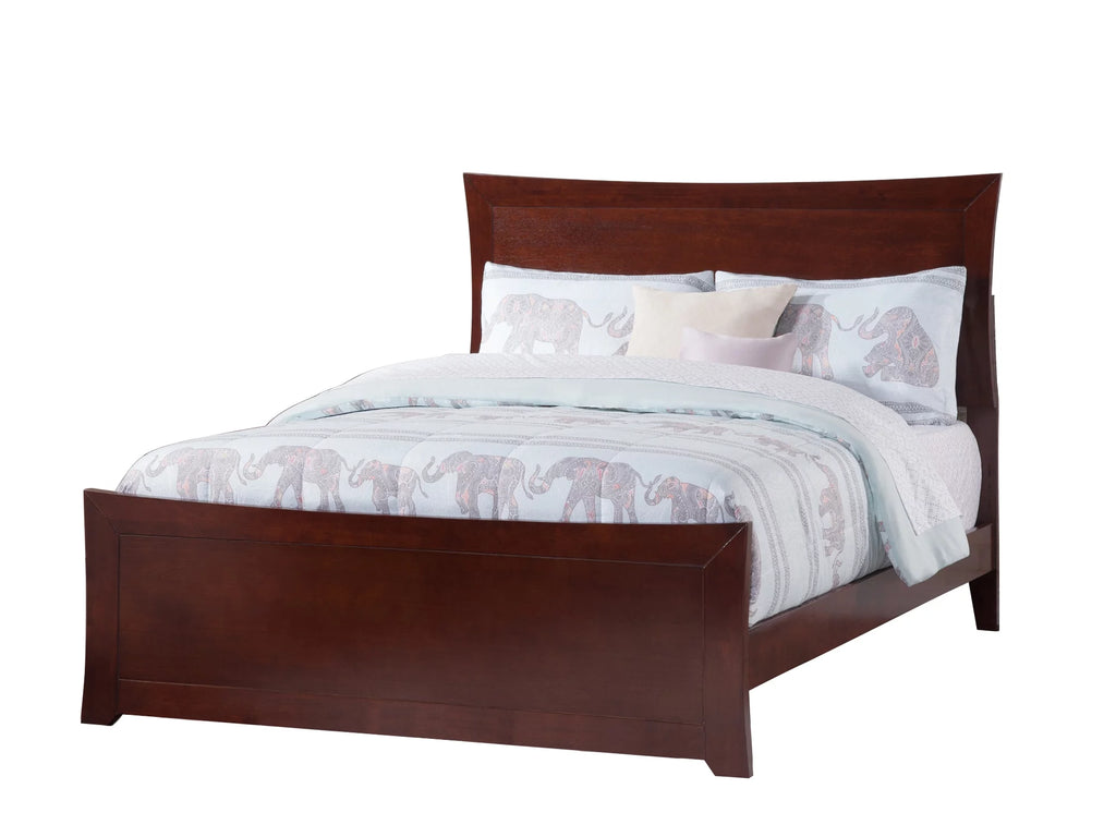 Walnut Wood Platform Bed Frame with Panel Headboard & Footboard B533501