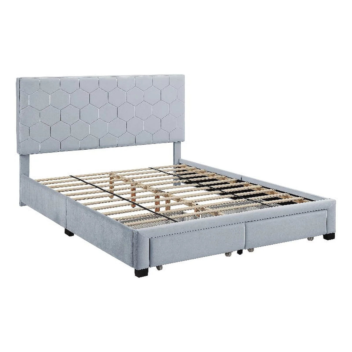 Light Gray Fabric Queen Bed with 2-Drawer M529413