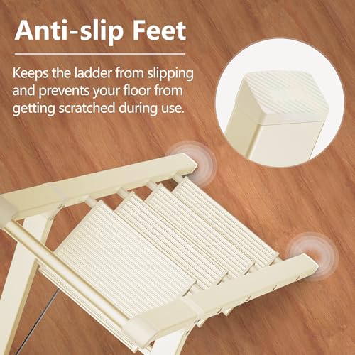 2 Step Ladder Portable Folding Step Stool with Anti-Slip Pedal, White, 300lbs U186