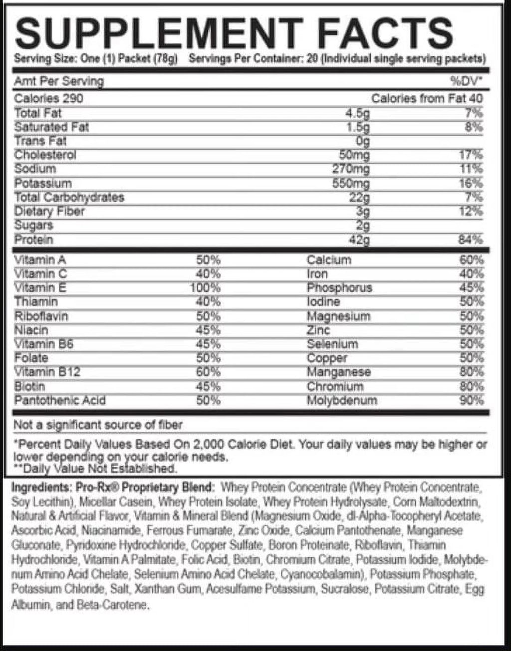 Meal Replacement Protein Drink Mix 42g Protein 20 Packets K360
