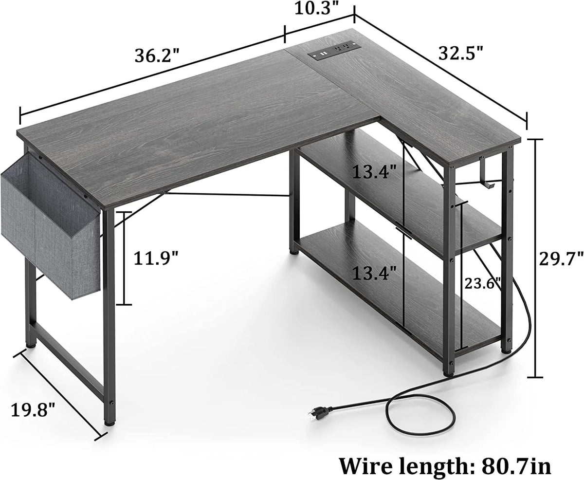 L Shaped Desk with Power Outlets & LED Lights G650