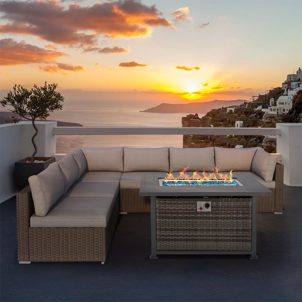 44" Propane Fire Pit Table with 2 Hidden Side Hooks, Dark Gray A368