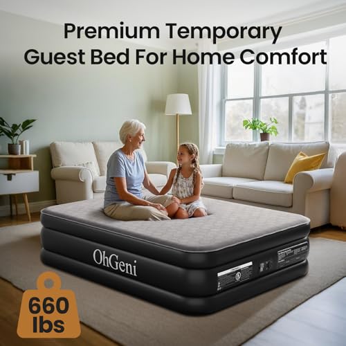 Queen Air Mattress with Built-in Pump, 18" Raised Inflatable Bed, Black P59178