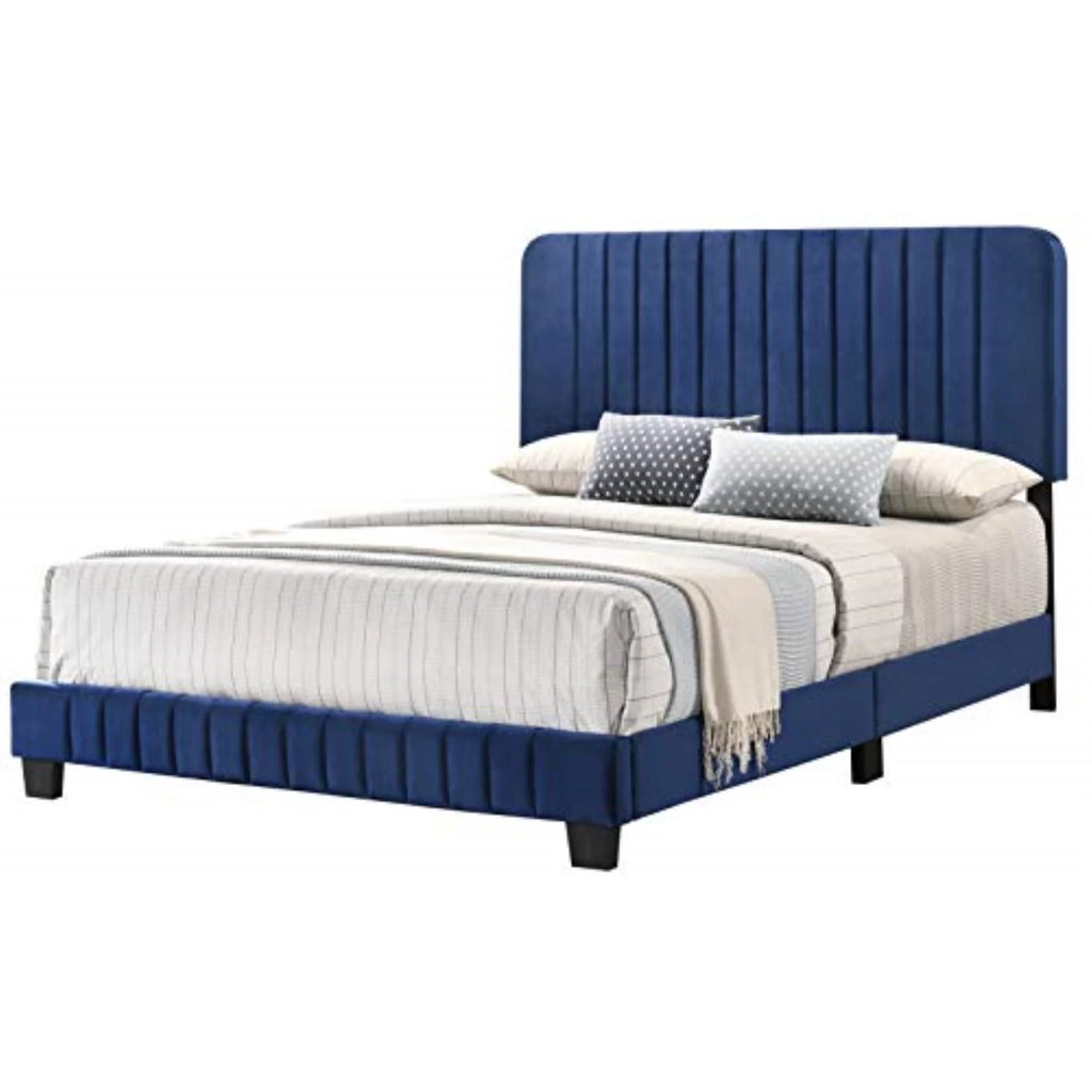 Navy Blue Velvet Upholstered Queen Bed K5613