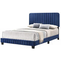 Navy Blue Velvet Upholstered Queen Bed K5613